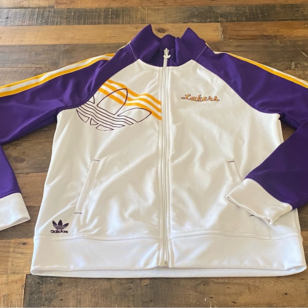 Lakers authentic Adidas Purple and White Retro Track Jacket